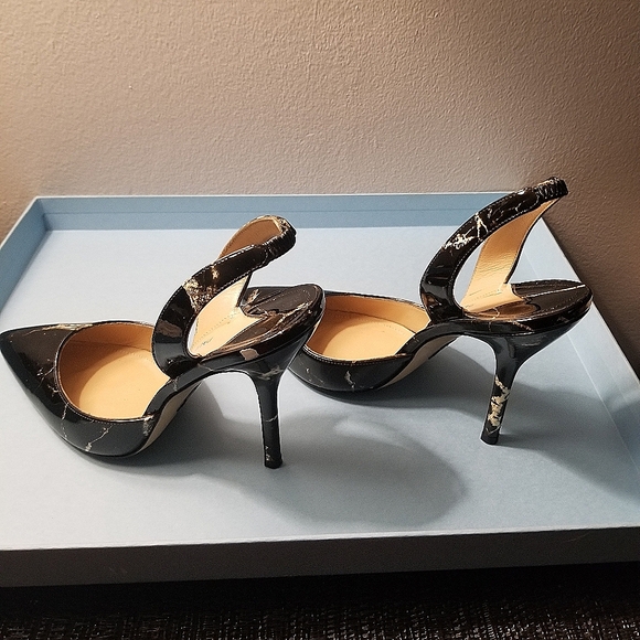 Paul Andrew Black and White Marble Slingback Pumps - Picture 3 of 4